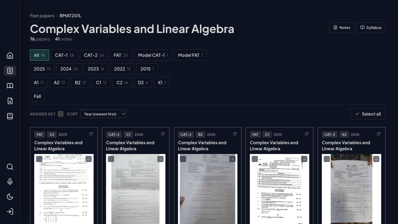 ExamCooker course page with filters and real paper previews