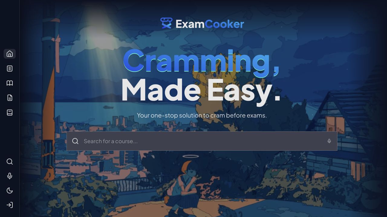 ExamCooker home screen with course search and upcoming exams