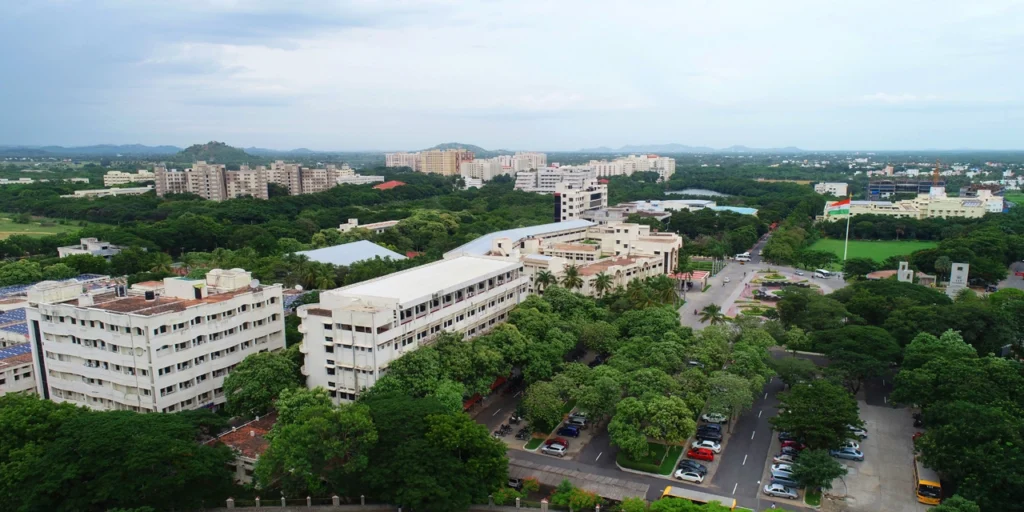 Aerial view of the VIT Vellore campus and academic buildings